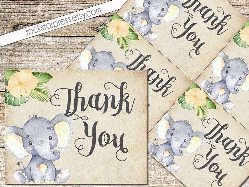 Elephant Neutral Baby Shower Thank You Card Baby Shower Printable /_1302