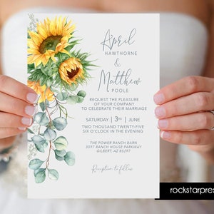 Sunflower Wedding Invitation Rustic Sunflower wedding invite suite, Watercolor  _1367