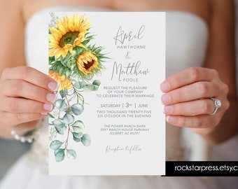 Sunflower Wedding Invitation Rustic Sunflower wedding invite suite, Watercolor  _1367