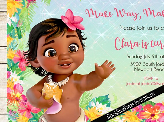New Baby Moana Invitation Printed Moana Invitation Moana Etsy