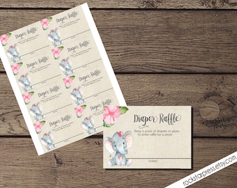 Elephant Girl Diaper Raffle Baby Shower , INSTANT DOWNLOAD, Digital File, Printable _1302