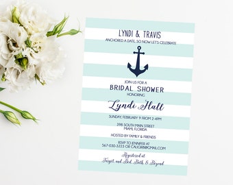 Nautical Anchor Bridal Shower with Navy Blue and Aqua Stripes Beach Style _1118