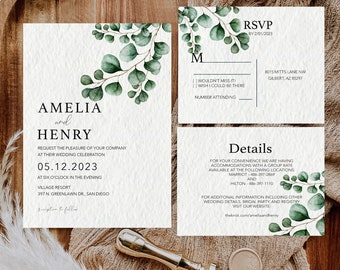Greenery Wedding Invitation, Eucalyptus wedding invite suite, Watercolor  _1379