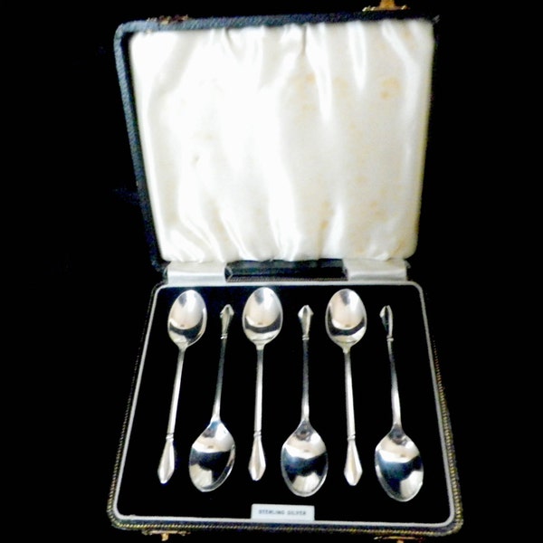 6 coffee spoons, sterling silver, boxed set, Art Deco period, English silver, Arthur Price & Co, Birmingham 1936
