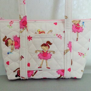 Bolso acolchado para niña, color rosa y blanco, de bailarina