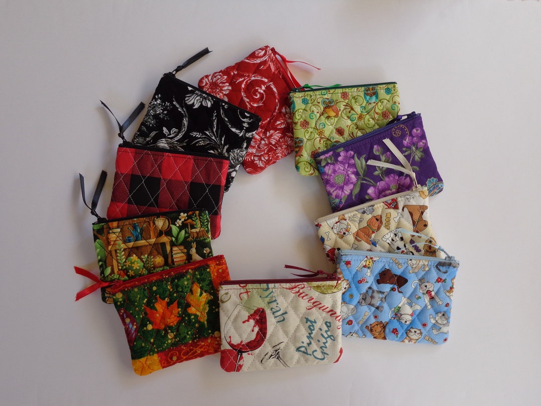 Maroon - Handmade Quilted Cotton Coin Pouch 02