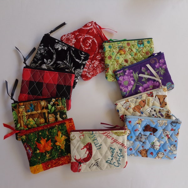 Zippered Coin Pouch Quilted Coin Card Pouch Buffalo Plaid Owls Dogs Cats Gift Card Holder