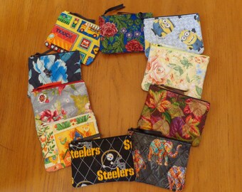 Quilted Zippered Coin Pouch: Cotton Card Holder