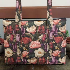 Dark Gray Multi Flowered Print Cotton Purse