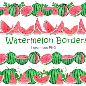Wassermelone png nahtlose Ränder, Digitale Aquarell Sommer Rahmen, Tropische Früchte Party Dekor, Urlaub Urlaub