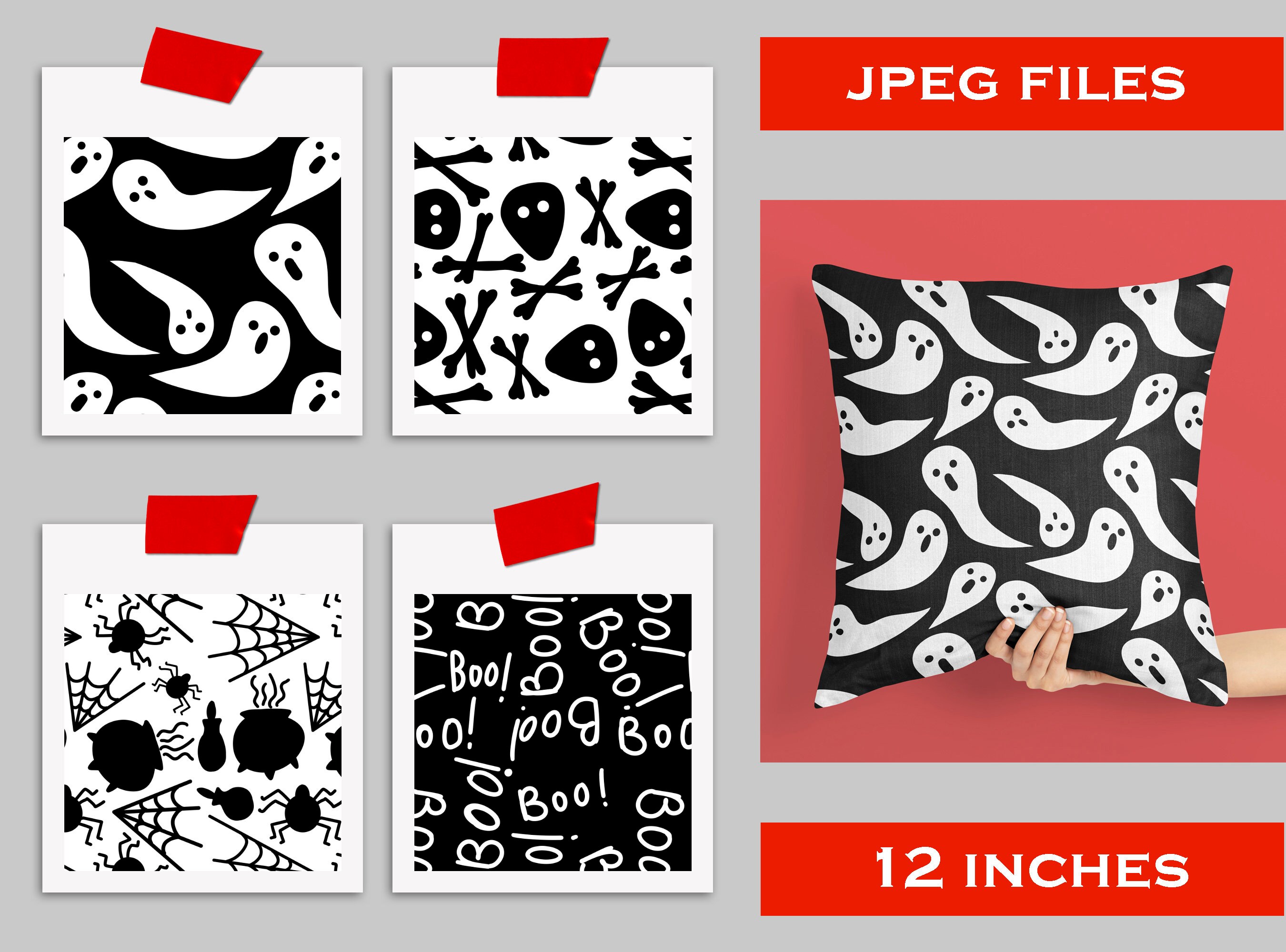 Black White Halloween Digital Paper, Cute Seamless Pattern Files, Skull ...