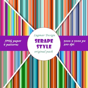 Papier numérique Serape, fichiers de modèle sans couture d'été mexicain, fichiers imprimables à télécharger, couverture à rayures aztèques mexicaine, impression Fiesta