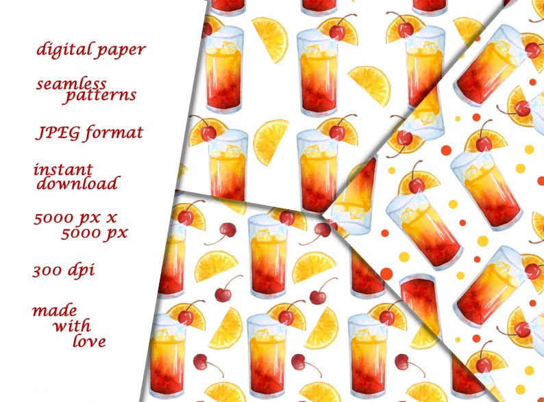 Cocktail Party Digital Paper / Summer Digital Paper / Beach Seamless ...