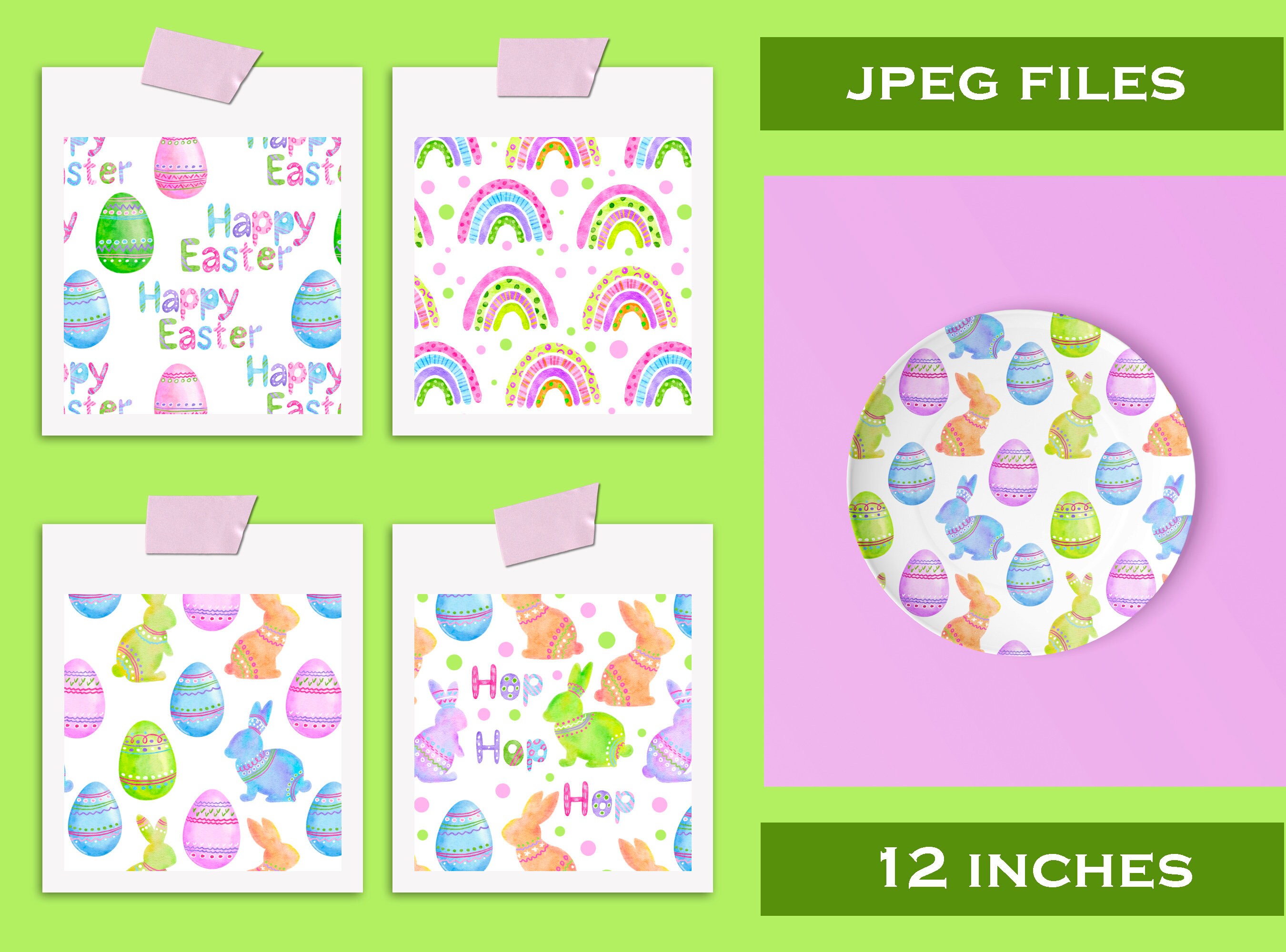 Easter Bunnies Digital Paper, Rainbow Seamless Pattern File, Easter ...