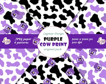 Fichier de modèle sans couture imprimé vache violet pastel, papier numérique pensée, papier numérique été, téléchargement aquarelle pour baby shower, tissu imprimé vache
