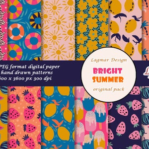 Digitales Papier für den Sommer, nahtlose Musterdatei für Obst, Erdbeer-Zitronen-Wassermelonen-Druck, Sonnenblumen-Blumeneisdesign