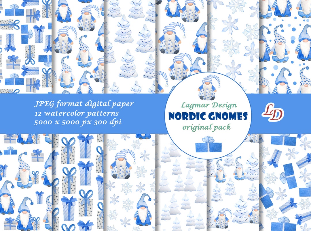 Nordic Gnomes Digital Paper, Scandinavian Seamless Pattern Files ...