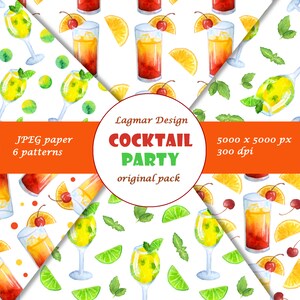 Cocktail party digital paper / Summer digital paper / Beach seamless pattern files