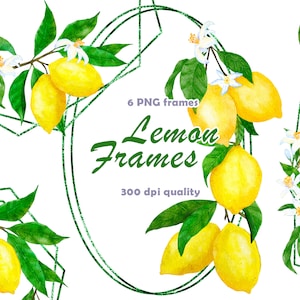 Zitronenrahmen PNG-Datei, Sommerzitrusfrüchte, Brautpartyhochzeit, digitale Aquarelleinladungskarten, Glitzerformen