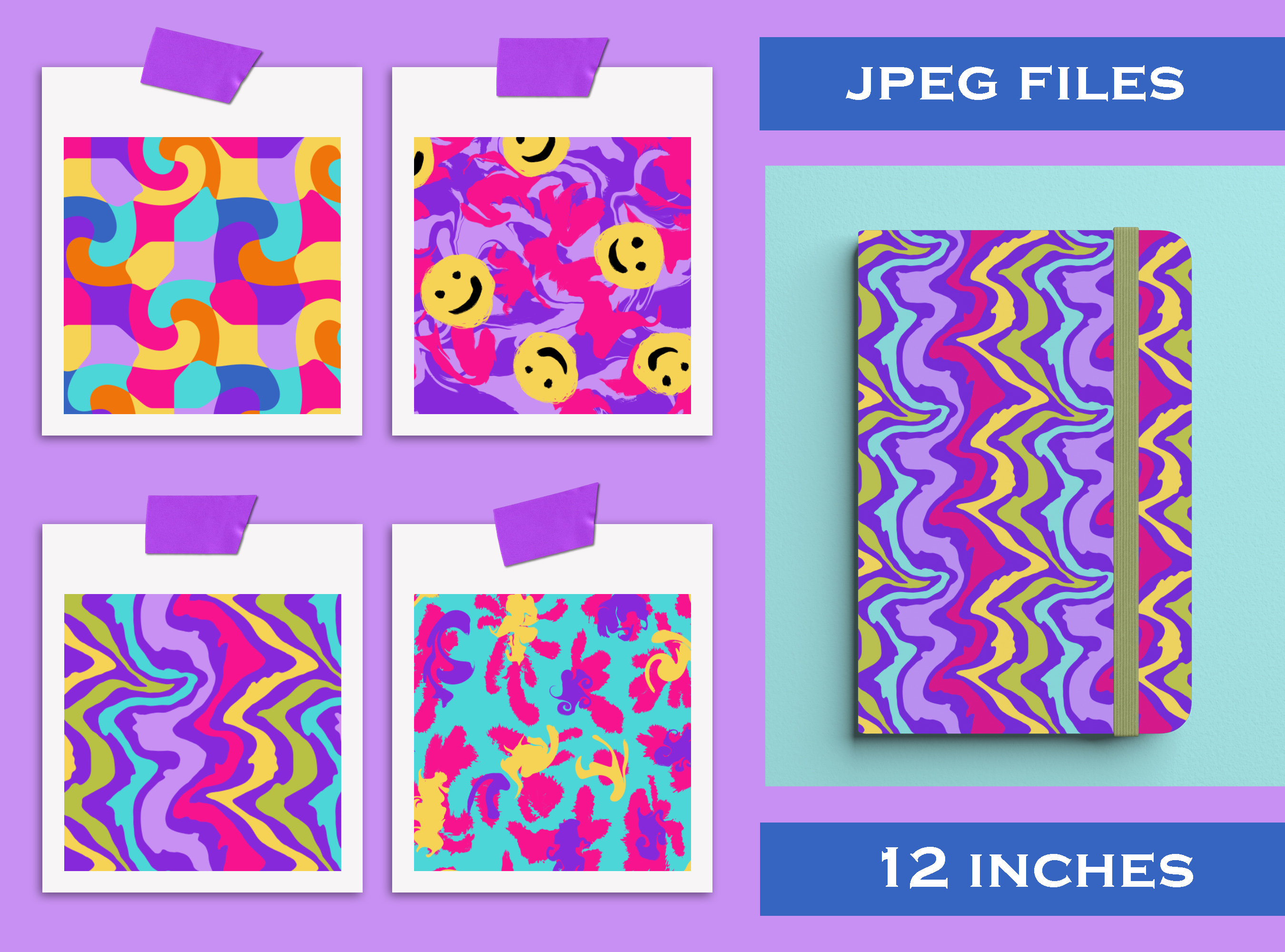 Y2K Digital Paper, 1990s 2000s Seamless Pattern File, Memphis Neon