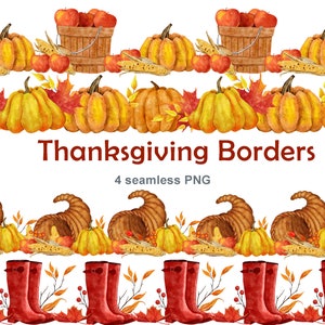 Thanksgiving nahtlose Rahmen, Clipart PNG digitale Rahmendateien, Herbst Herbstlaub Äpfel Mais Beeren, Kürbisernte Bauernhaus
