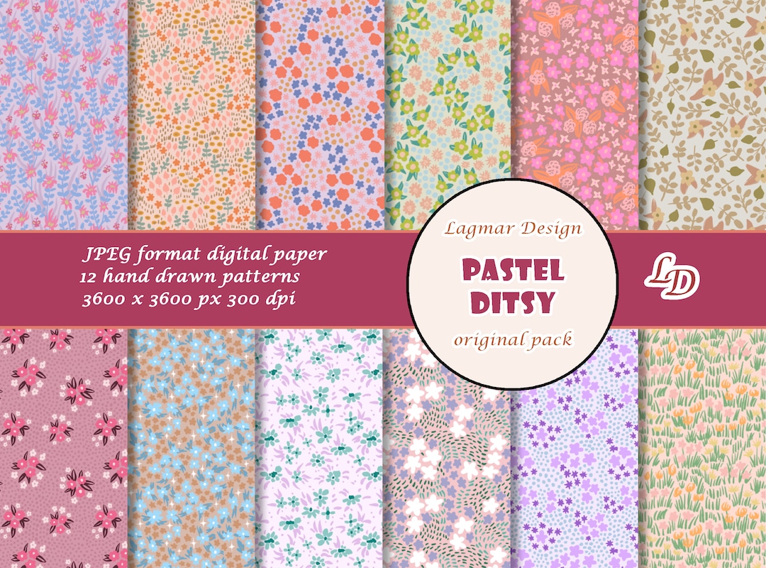 Pastel Ditsy Digital Paper, Floral Seamless Pattern File, Flower ...