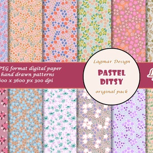 Pastell Ditsy digitales Papier, Florale nahtlose Musterdatei, Blumenstrauß Hochzeit Stoffdruck, Retro Vintage shabby chic Kunst