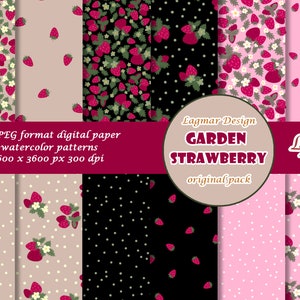Erdbeere Digitales Papier, Garten nahtlose Musterdatei, Sommer Ditsy Stoffdruck, Cottagecore Beeren Blumen