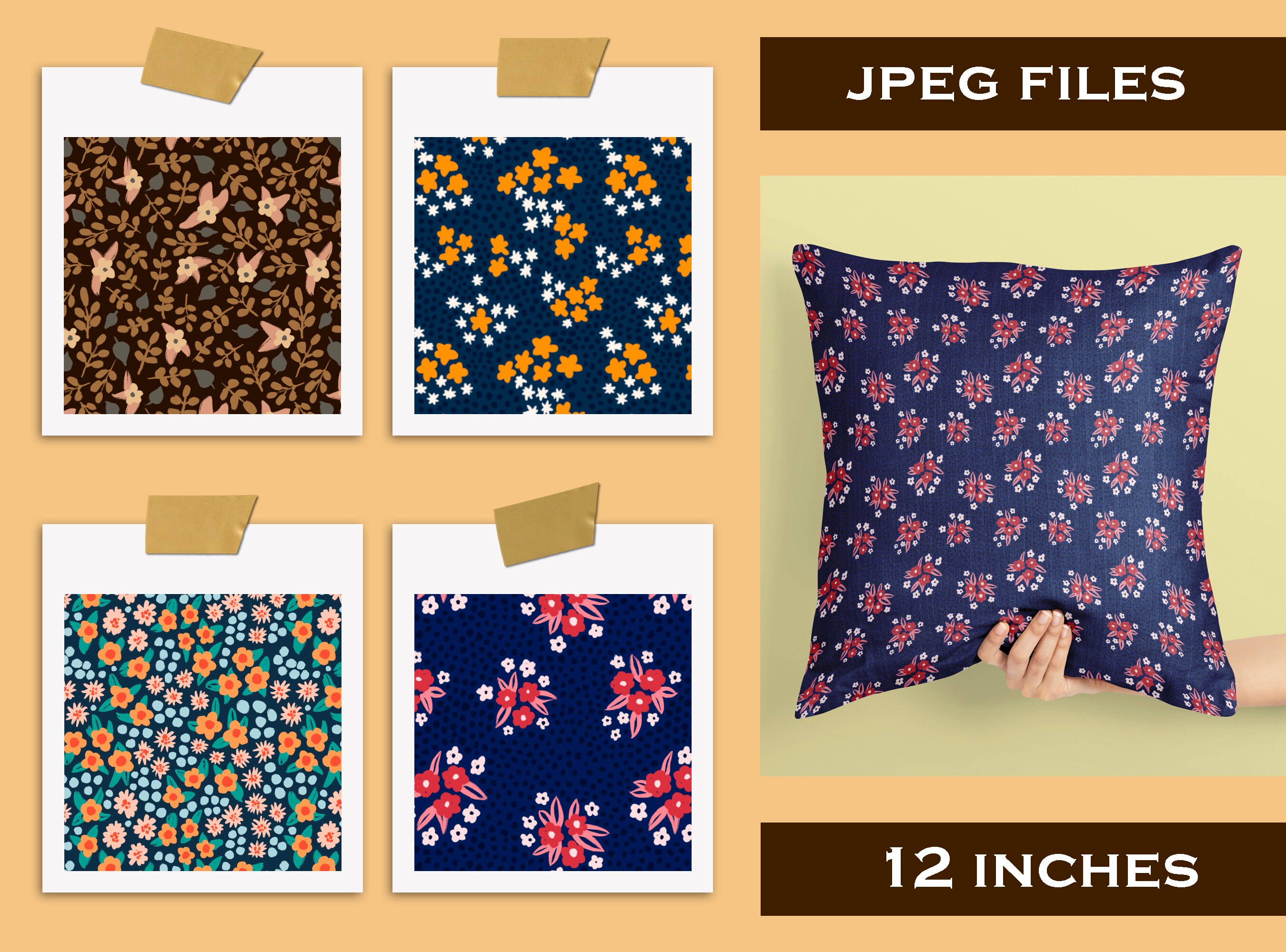 Dark Ditsy Digital Paper, Floral Seamless Pattern File, Flower Bouquet ...