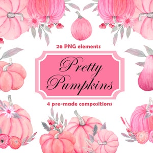 Clipart zucca rosa, clip art zucca png, invito Halloween acquerello, download digitale autunnale, stampa carina del Ringraziamento