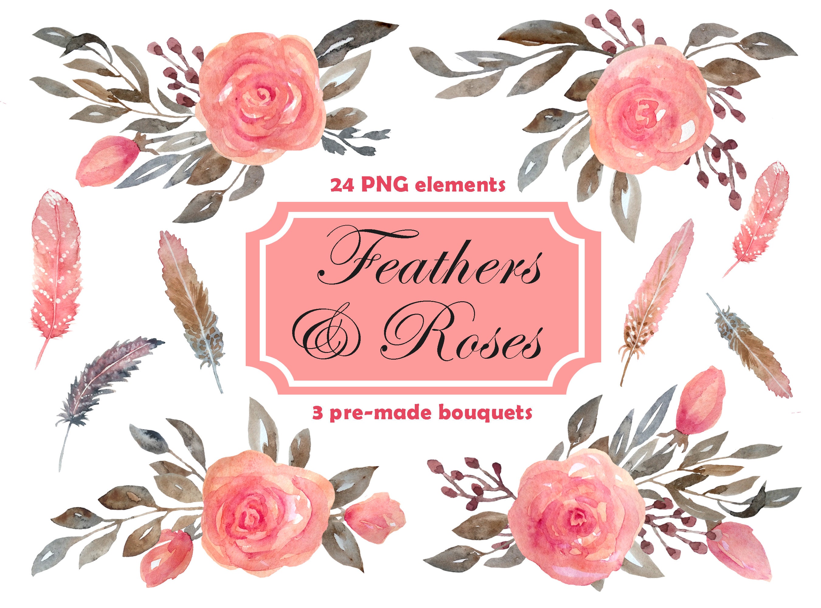 Aquarell floral Clipart / erröten rosa und neutrale Blumen | Etsy