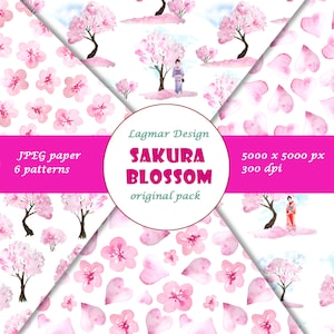 Sakura digital paper / Floral spring digital paper / Cherry blossom seamless pattern files