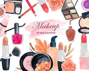 Clipart do makijażu png / Clipart do urody i mody / Pliki obrazów kosmetyków / Pędzle do makijażu do druku