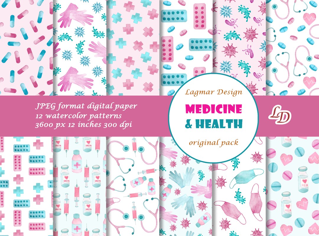 Medical Digital Paper, Nurse Seamless Pattern File, Cute Pastel Doctor ...