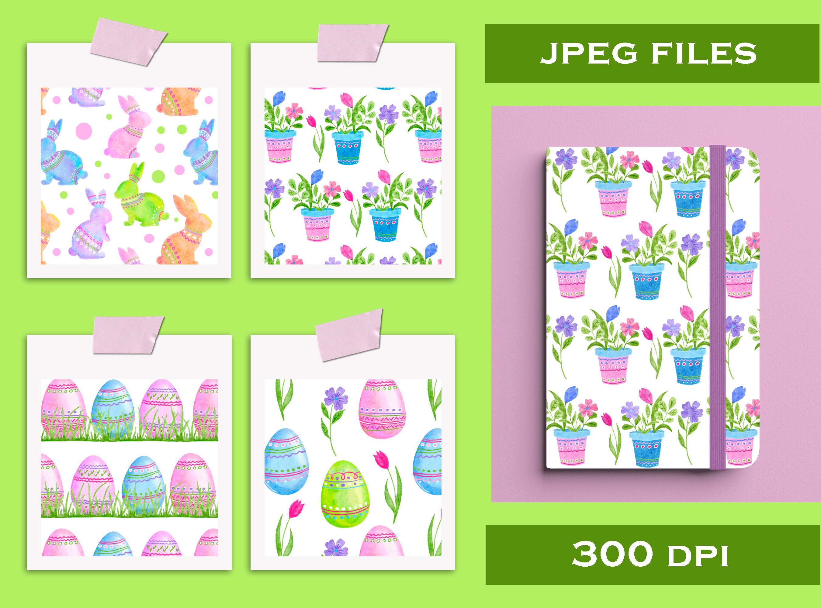 Easter Bunnies Digital Paper, Rainbow Seamless Pattern File, Easter ...