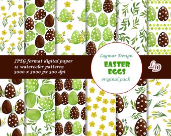 Papier numérique de Pâques, fichier de motifs sans couture à l’œuf de Pâques, aquarelle florale de printemps sublimation d’impression de tissu minimaliste