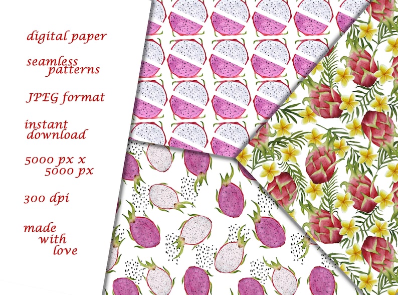 Download Tropical Summer Digital Paper Pack Dragon Fruit Pitaya Pitahaya Design Hawaii Seamless Pattern Clip Art Art Collectibles Vadel Com
