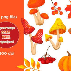 Waldpilz png Clipart, Herbst Herbst Blätter Beeren Clip Art Datei, rote Pilze Gras Sublimationsdruck, Thanksgiving Design