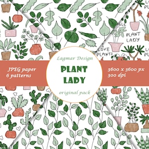 Papel digital con plantas de interior en acuarela, archivo con patrón floral sin costuras, plantas en macetas, cactus, diseño de Plant Lady, impresión de flores para el hogar