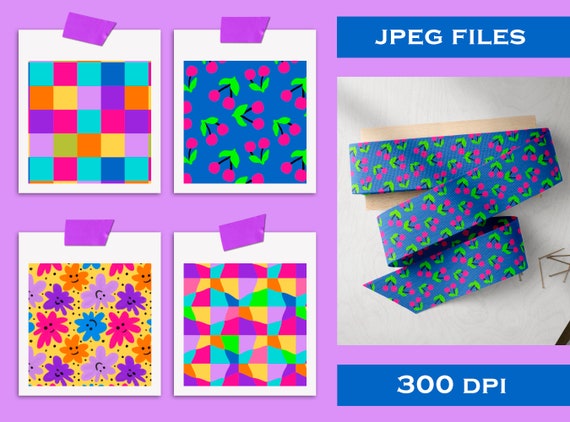 Y2K Digital Paper, 1990s 2000s Seamless Pattern File, Memphis Neon