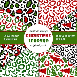 Christmas leopard seamless pattern file, Holiday cheetah digital paper, Christmas tree design, Animal print for fabric, Festive sublimation