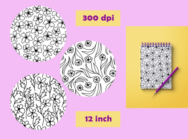 Black and White Floral Digital Paper Flower Seamless Pattern - Etsy