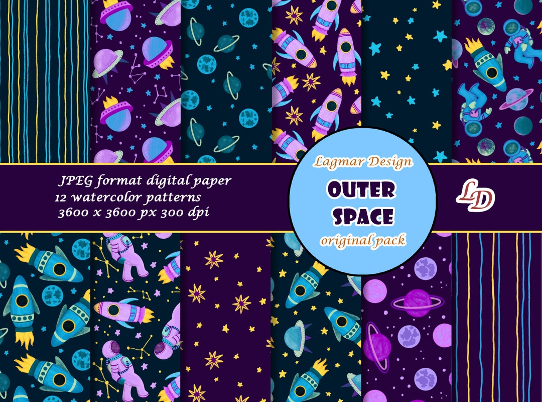 Outer Space Digital Paper, Galaxy Seamless Pattern File, Astronaut Boy ...