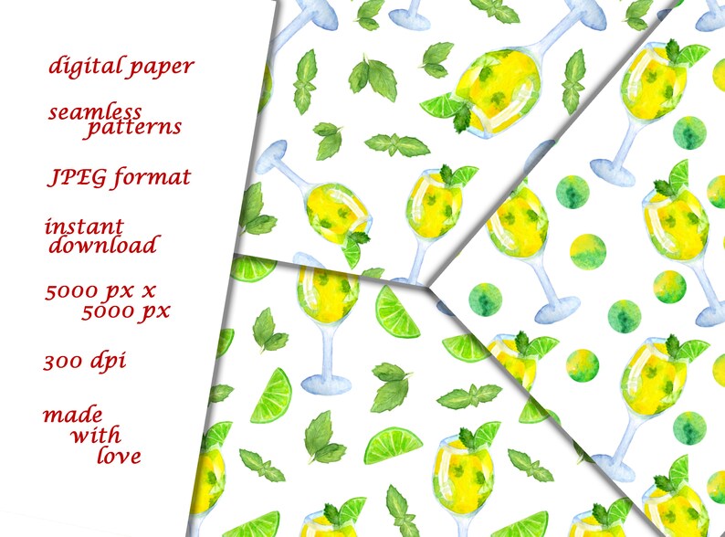 Cocktail Party Digital Paper / Summer Digital Paper / Beach Seamless ...