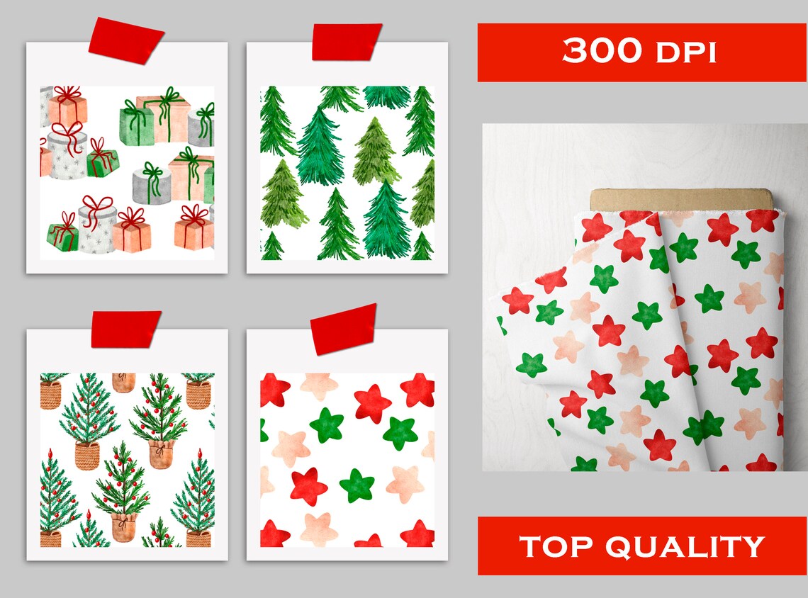Christmas Tree Digital Paper, Watercolor Winter Seamless Pattern File ...