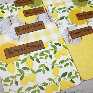 Recipe Dividers, Recipe Box Dividers, Lemon Recipe Card Dividers, Farmhouse dividers, 4 x 6 Recipe Cards, 3 x 5, 5 x 7, yellow, custom