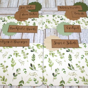 Recipe Box Dividers, 4 x 6 Recipe Dividers, 5 x 7 Dividers, Recipe Binder Dividers, Greenery, Leaves, Botanical, Woodgrain, Rustic Dividers