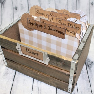 Recipe Box, Farmhouse Recipe Box, Beige Recipe Dividers, 4 x 6 Recipe Cards, Rustic Recipe Box, Wooden Recipe Box, Personalized Recipe Box