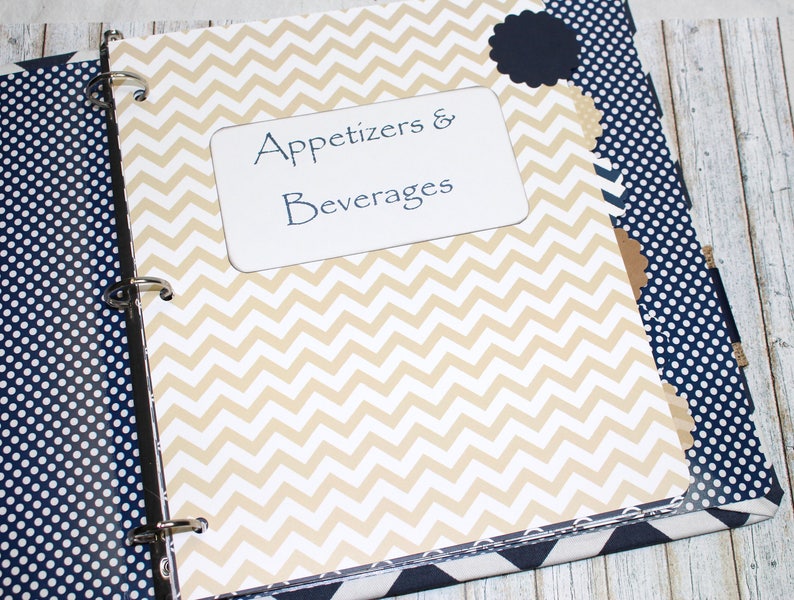Recipe binder with dividers navy recipe binder blue chevron etsy