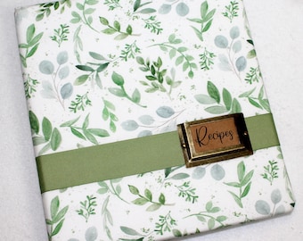 Family Recipe Book, Personalized Recipe Binder, Recipe Organizer, Recipe Dividers, Greenery Eucalyptus Leaves Fabric Covered 3 Ring Binder